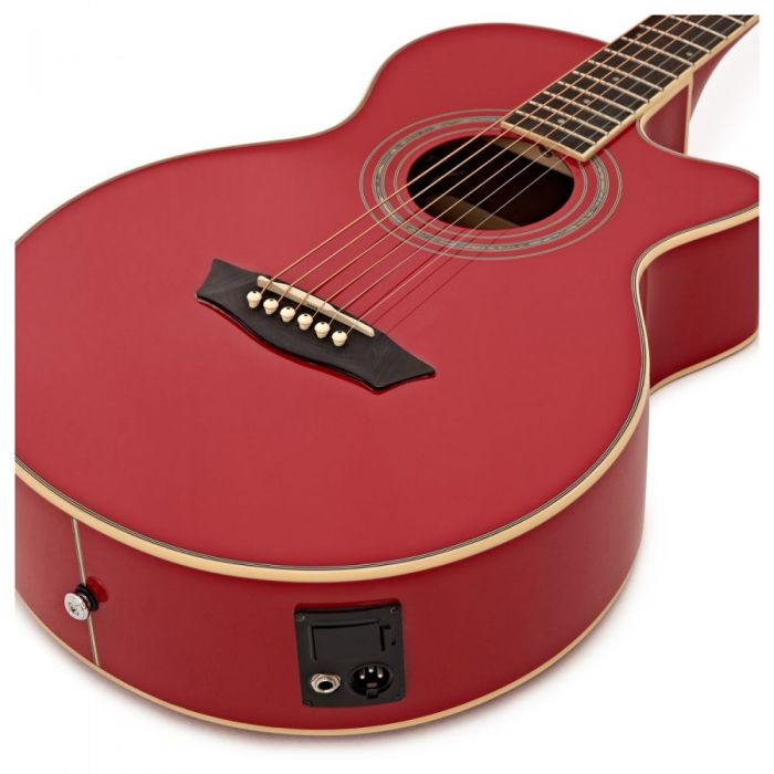 Washburn Mini Jumbo electro acoustic guitar, with a red finish