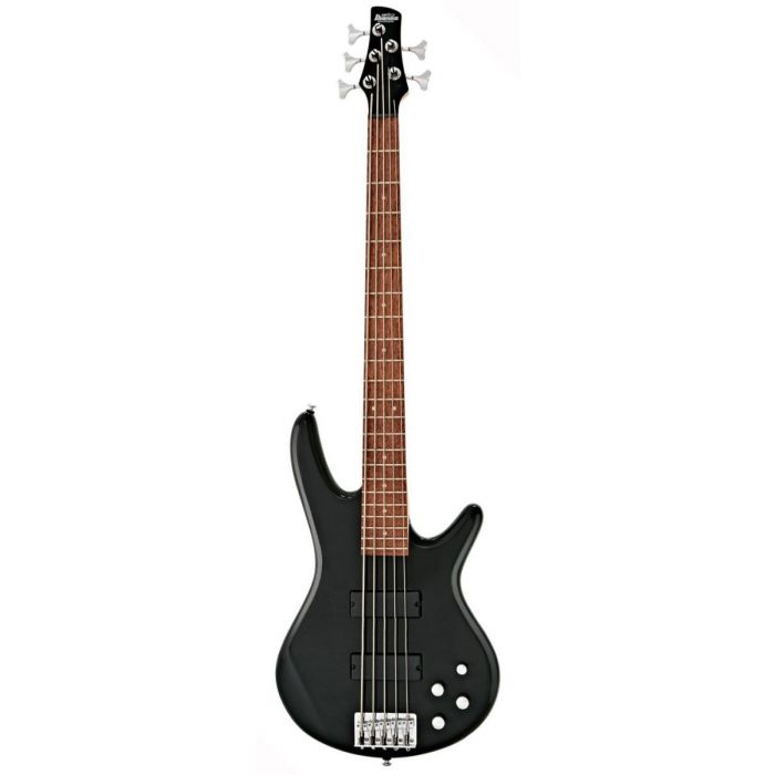 Full frontal view of a 5-string Ibanez GSR205 electric bass