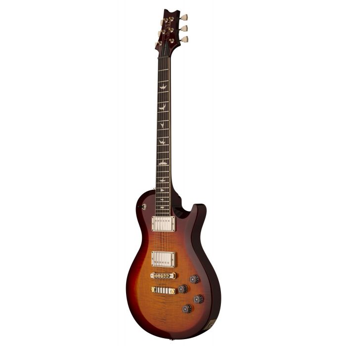 Front angled view of a PRS S2 McCarty 594 Singlecut Electric Guitar in Dark Cherry Sunburst