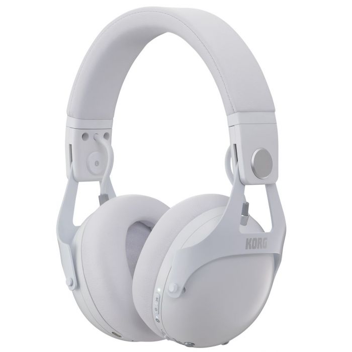 Full view of a white Korg NCQ1-WH Smart Noise Cancelling Headphones set