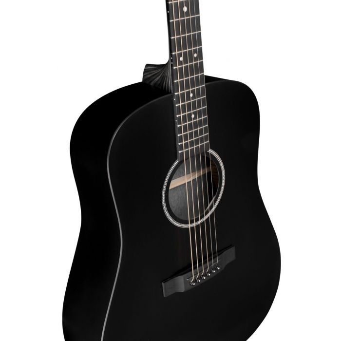 View of the upper bout on a Martin D-X1E HPL Electro Acoustic Black