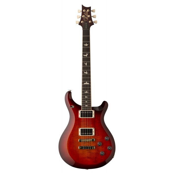 Full frontal view of a PRS S2 McCarty 594 Electric Guitar with a Dark Cherry Sunburst finish