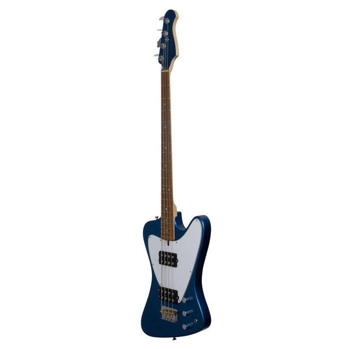 Front right-angled view of a Ashdown Low Rider 4 Bass Guitar, Lake Placid Blue