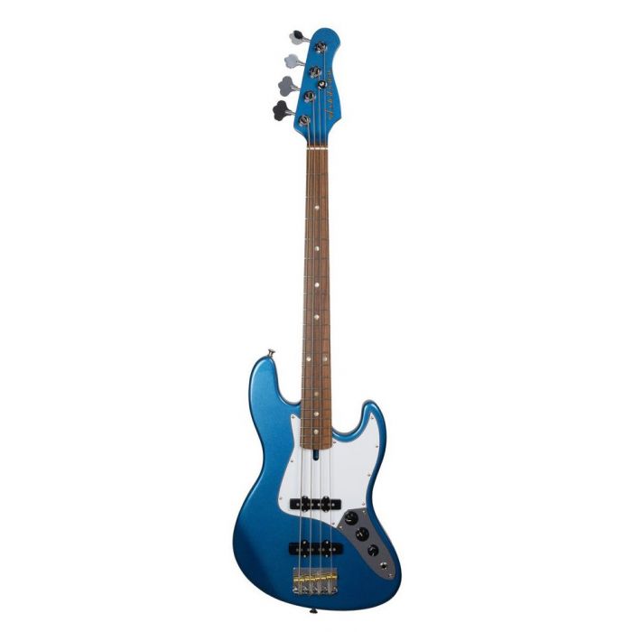 Full frontal view of an Ashdown The Grail 4 30 Short Scale Bass Guitar, Lake Placid Blue
