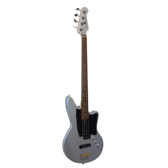 Front left angled view of an Ashdown The Saint 4 Bass Guitar, Silver Metallic