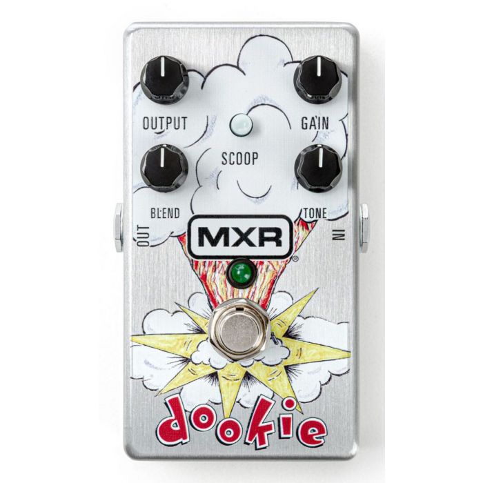 Full view of an MXR Ltd Edition DD25 Green Day Dookie Drive V2 effects pedal for guitar
