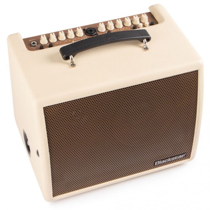 Front left angled view of a Blackstar Sonnet 60 Blonde Acoustic Guitar Amplifier