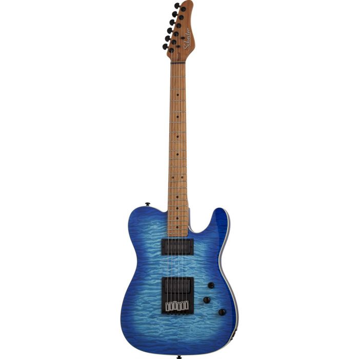 Full frontal view of a Schecter PT Pro MN Trans Blue Burst Electric Guitar