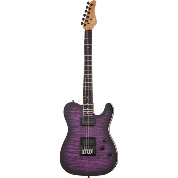Full frontal view of a Schecter PT Pro EB Trans Purple Burst Electric Guitar