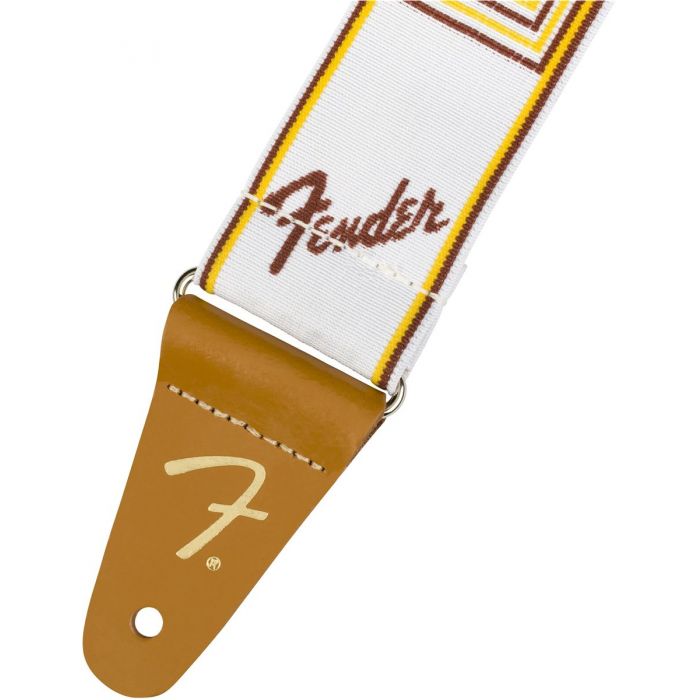 Fender Weighless 2 Monogrammed Strap White/Brown/Yellow Detail