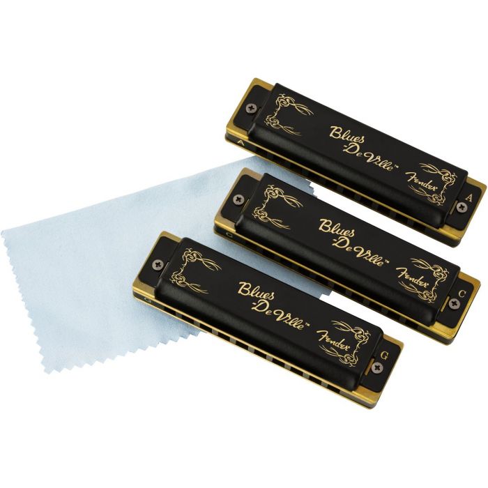 Fender Blues DeVille Harmonica Pack of 3 with Case Detail