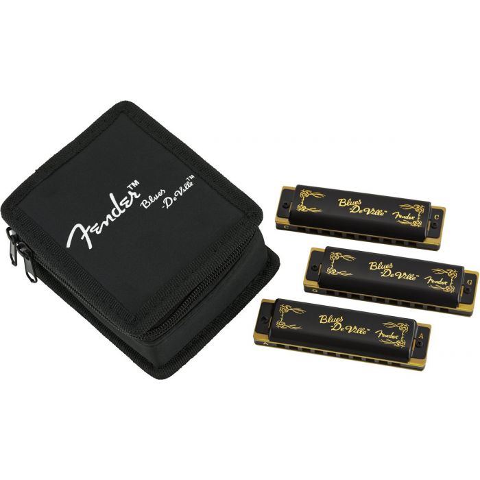 Fender Blues DeVille Harmonica Pack of 3 with Case Front