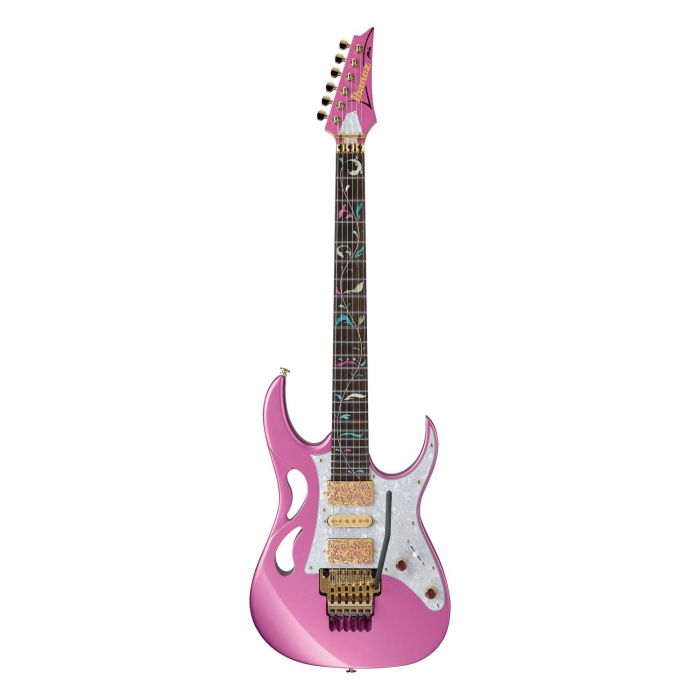 Full frontal view of a Ibanez Steve Vai Signature PIA Panther Pink