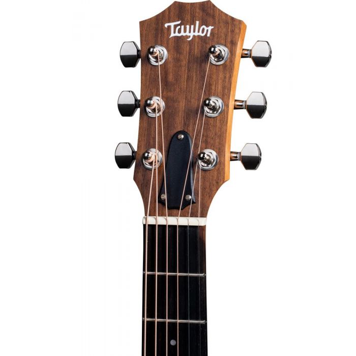 Front closeup of the headstock on a Taylor GS Mini-e Koa Plus Electro Acoustic Guitar