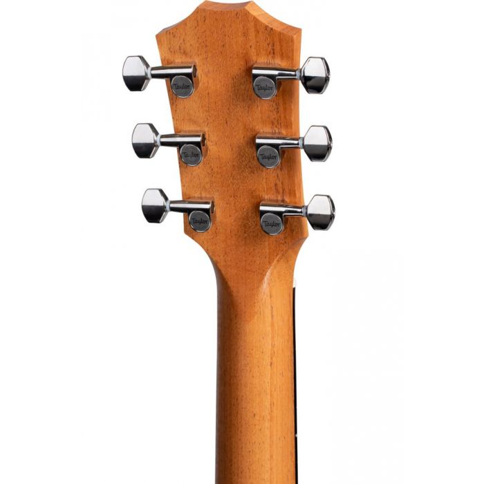 Rear closeup of the headstock on a Taylor GS Mini-e Koa Plus Electro Acoustic Guitar