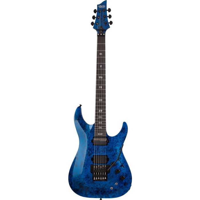 Full front view of a Schecter C-1 FR S Apocalypse Blue Reign