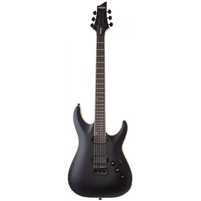 Full frontal view of a Schecter C-1 Apocalypse Carbon Black Electric Guitar