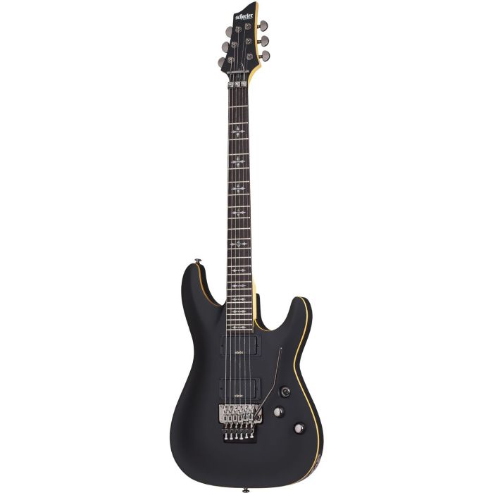 Full frontal view of a Schecter Demon 6 FR Aged Black Satin Electric Guitar