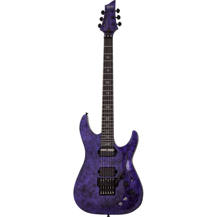 Full frontal view of a Schecter C-1 FR S Apocalypse Purple Reign Guitar