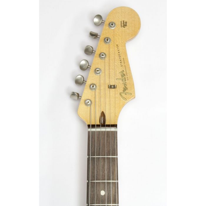 Front view of the headstock on a Fender Custom Shop Stratocaster