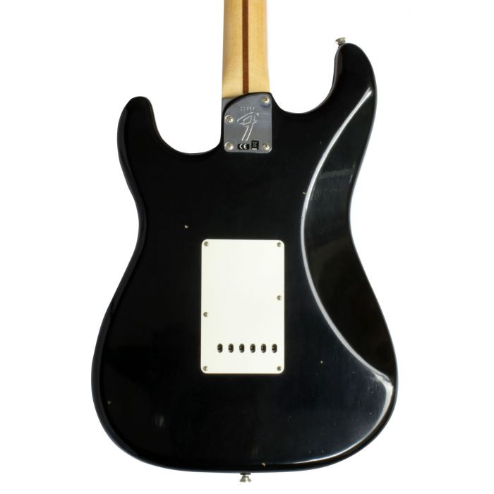 Rear view of a Black Fender Custom Shop Postmodern Stratocaster Journeyman Relic