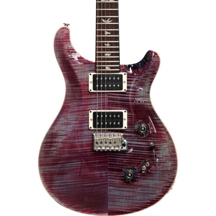 Closeup front view of a PRS Custom 2408 Violet Flame Maple Guitar