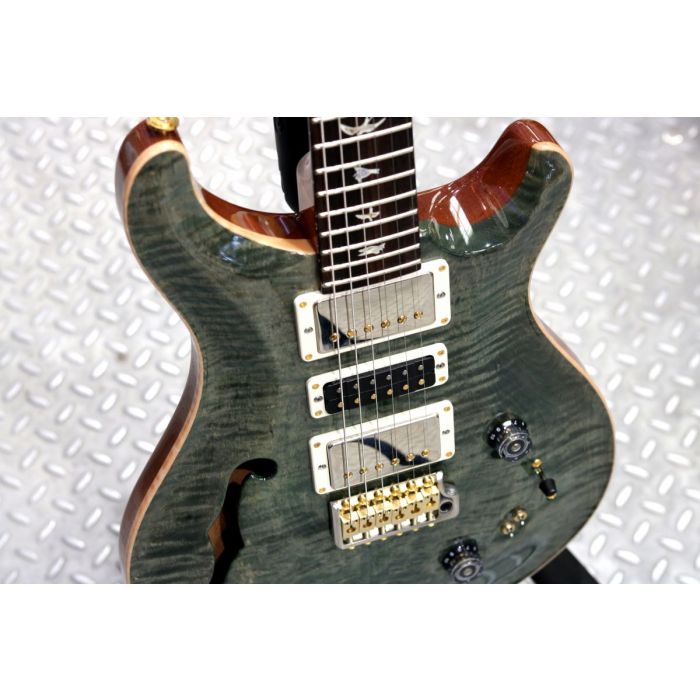 Front right angled view of a PRS Special Semi-Hollow Limited Edition Trampas Green 10 Top