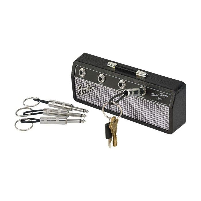 Right-angled view of a Fender Amp Keychain Holder with spare plugs