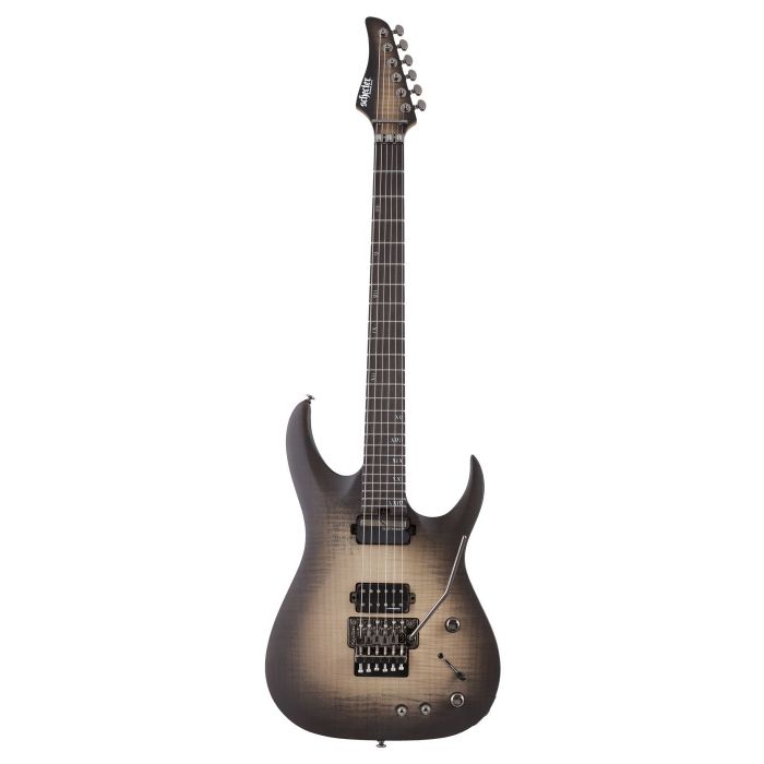 Full frontal view of a Schecter Banshee Mach-6 FR-S Guitar with an Ember Burst finish