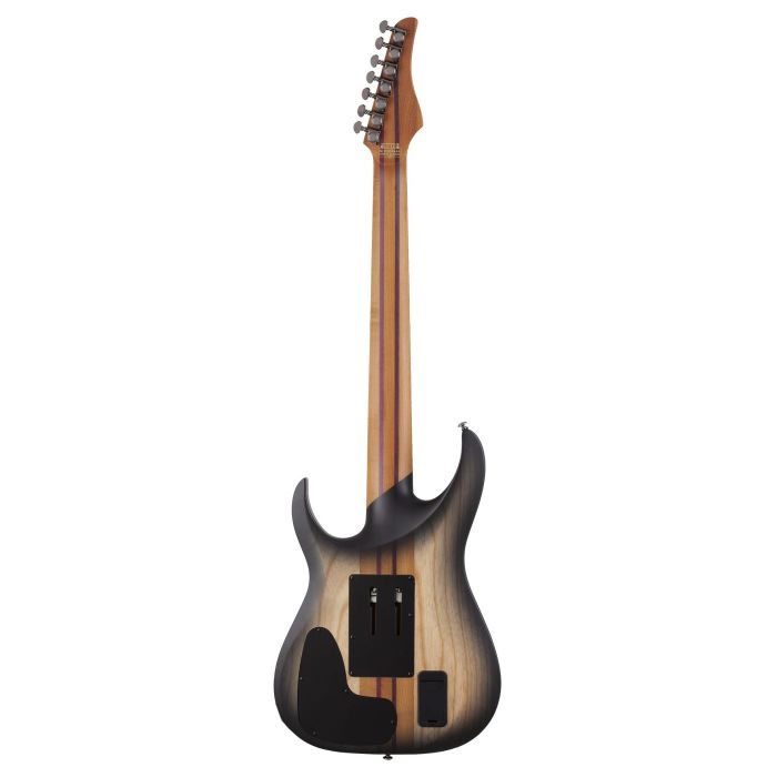 Full rear view of a Schecter Banshee Mach-7 FR-S Guitar with an Ember Burst finish