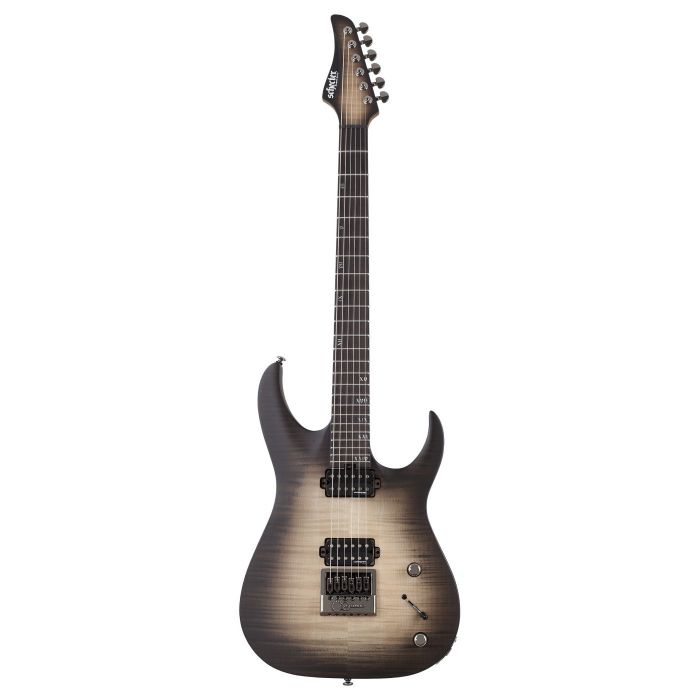 Full frontal view of a Schecter Banshee Mach-6 Evertune Guitar with an Ember Burst finish