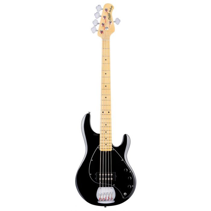 Full frontal view of a Sterling By Music Man SUB Ray5 5-String Bass with a  Black finish and Maple fingerboard
