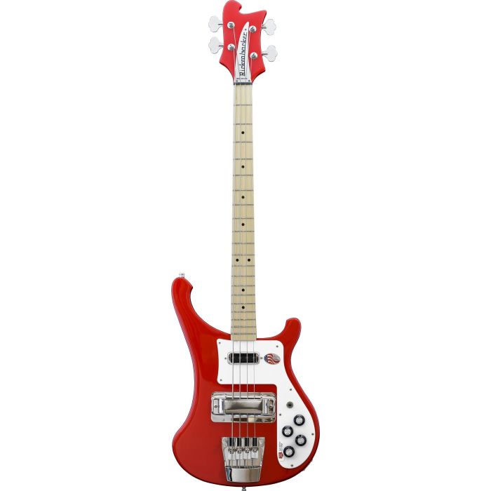 Full frontal view of a Rickenbacker Ltd Edition 4003S Pillarbox Red Electric Bass
