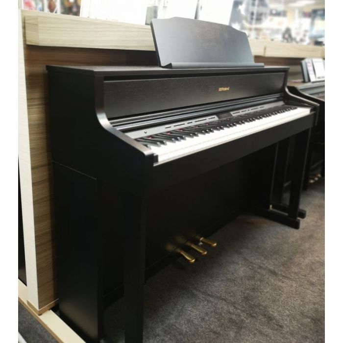 Right angled view of a B Stock Roland HP605 Digital Piano in Contemporary Black