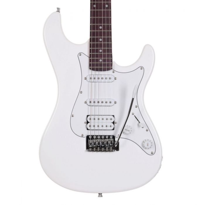 Closeup front view of the body on a Eastcoast GS100H-AWT HSS Electric Guitar Arctic White