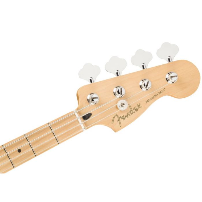 Front view of the headstock on a Fender Limited Edition Player Precision Bass Electron Green