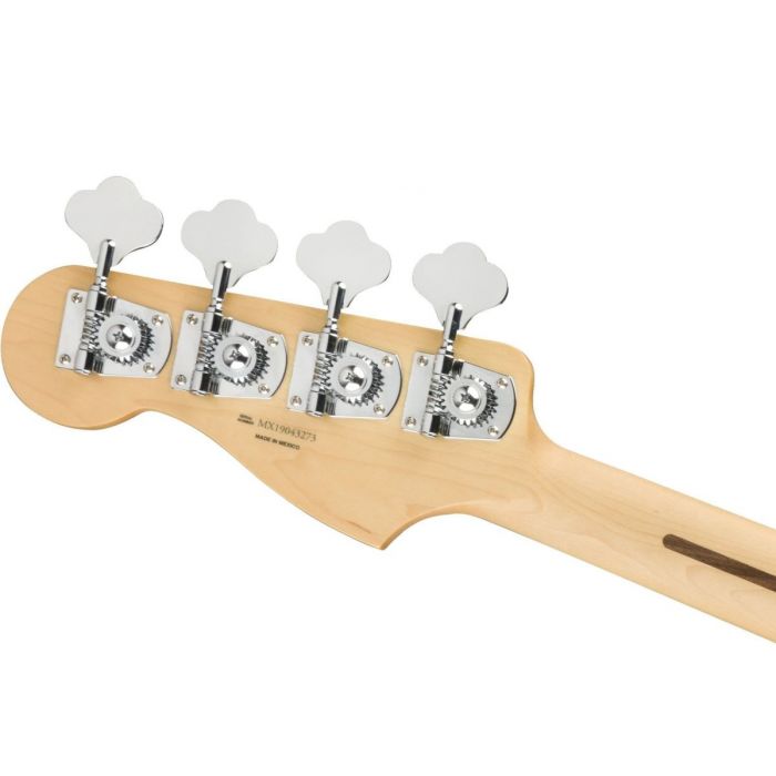 Detailed view of the tuning machines on a Fender Limited Edition Player Precision Bass Electron Green