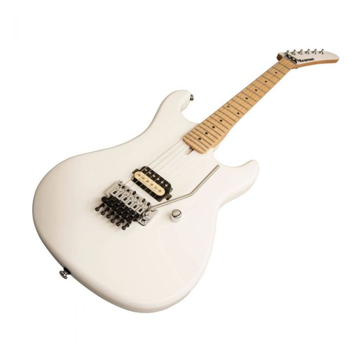 Front angled view of a Kramer The 84 Alder Electric Guitar, Alpine White