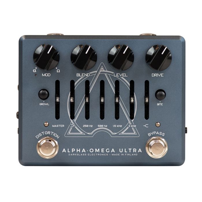 Top down view of a Darkglass AlphaOmega Ultra AUX Bass Preamp Pedal
