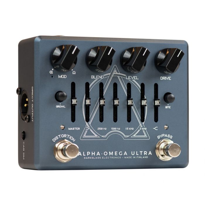 Front angled view of a Darkglass AlphaOmega Ultra AUX Bass Preamp Pedal