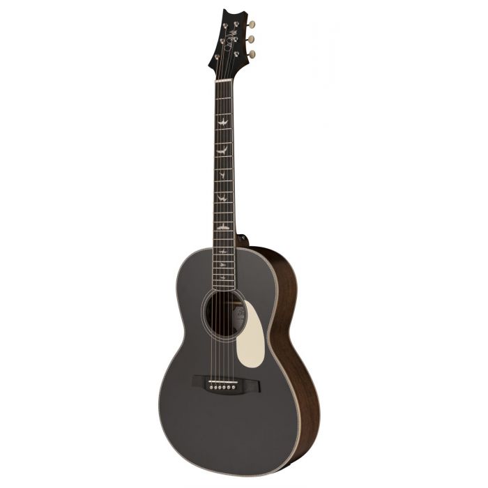Front right angled view of a PRS SE PE20 Parlor Tonare Acoustic, Satin Black Top