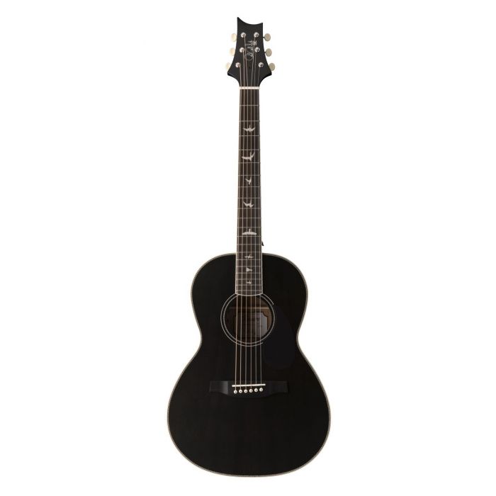 Full frontal view of a PRS SE PE20 Parlor Tonare Acoustic, Satin Charcoal