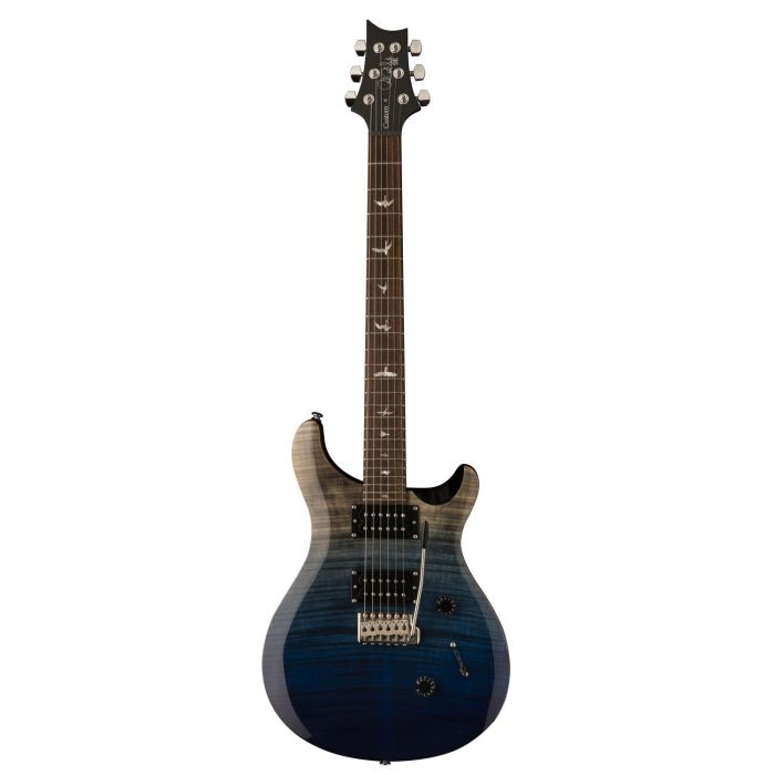 Full frontal view of a PRS Ltd Edition SE Custom 24, Charcoal Blue Fade Flame electric guitar