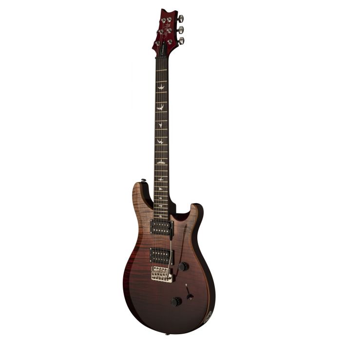 Front right-angled view of a PRS Ltd Edition SE Custom 24, Charcoal Cherry Fade Flame guitar