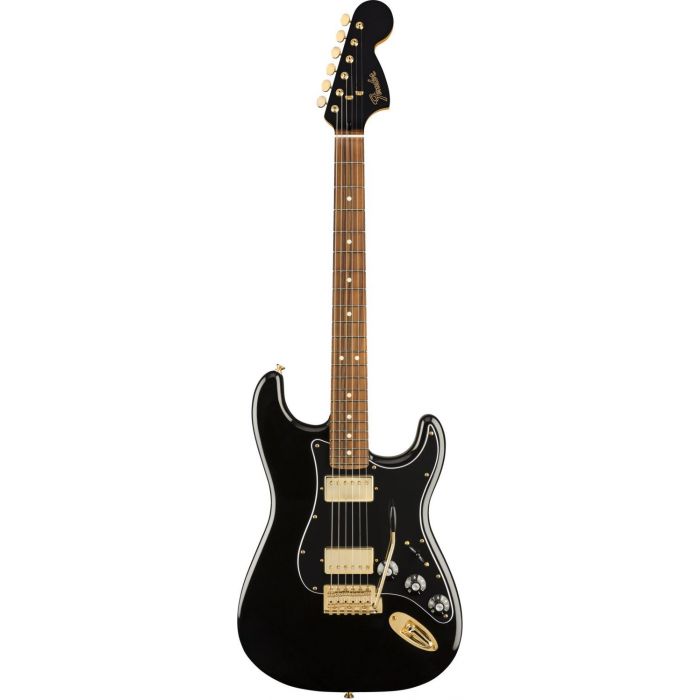 Full frontal view of a black Fender Ltd Edition Mahogany Blacktop Stratocaster