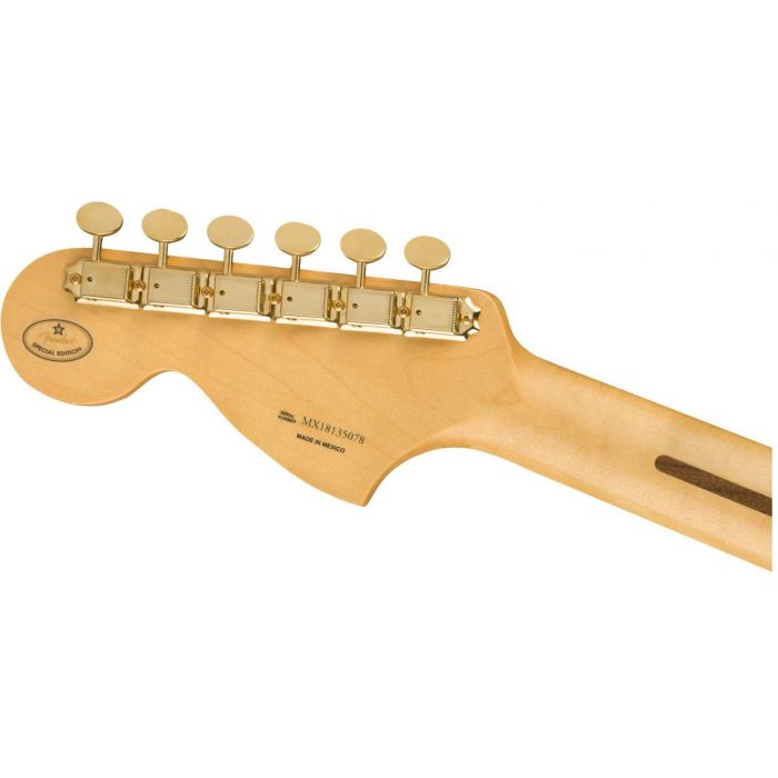 Closeup of the tuning machines on a Fender Ltd Edition Mahogany Blacktop Stratocaster