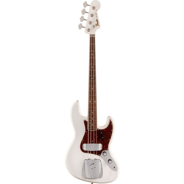Full frontal view of a Fender 60th Anniversary Jazz Bass, Arctic Pearl