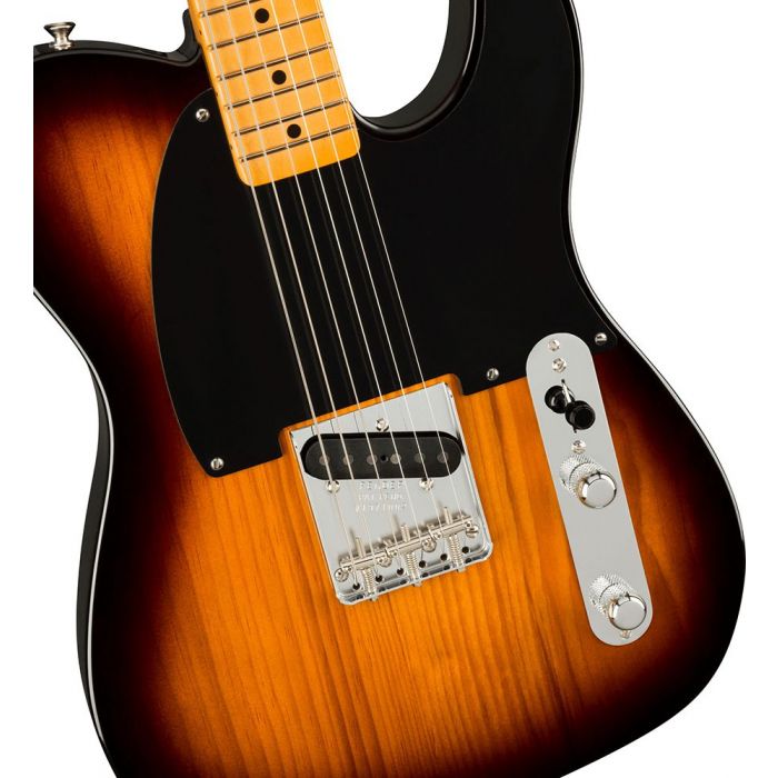Closeup of the body on a Fender 70th Anniversary Esquire, 2-Color Sunburst