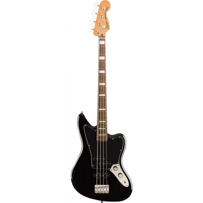 Full frontal view of a Squier Classic Vibe 34 Inch Scale Jaguar Bass Black