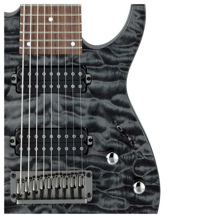 Ibanez RG9QM 9 String Guitar in Black Ice Body Close Up